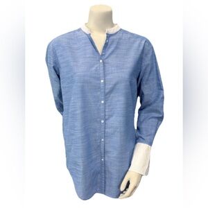 Joie Women’s Medium Blue 100% Cotton Button Front Tunic Shirt Long Sleeve